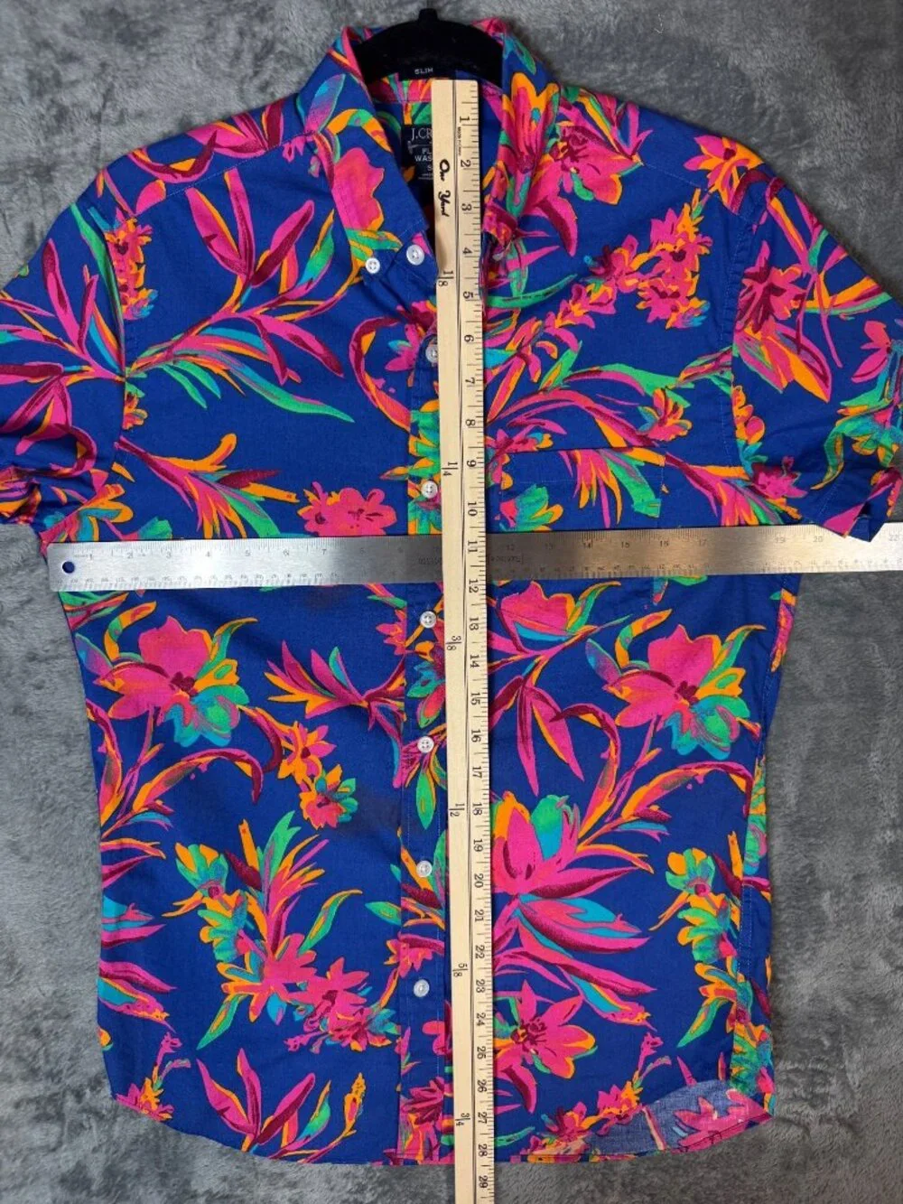 J.Crew Men's S Brilliant Blue Tropical Floral Slim Flex Washed Shirt